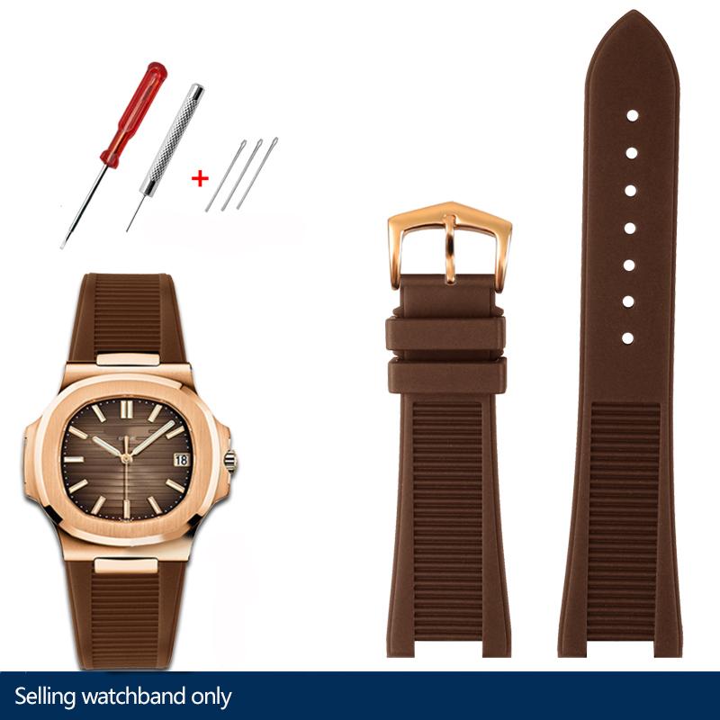 25*13mm Silicone Rubber Watchband For Pa-tek Philippe Nautilus Series 5711/5712/5980 Waterproof Sports Strap Bracelet Brown Blue