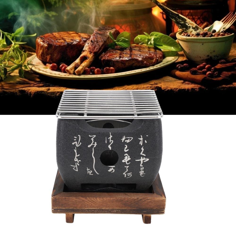 Cast Metal Japanese Charcoal Grill Non Stick Square Stove Portable Hibachi Grill Indoor Grilling