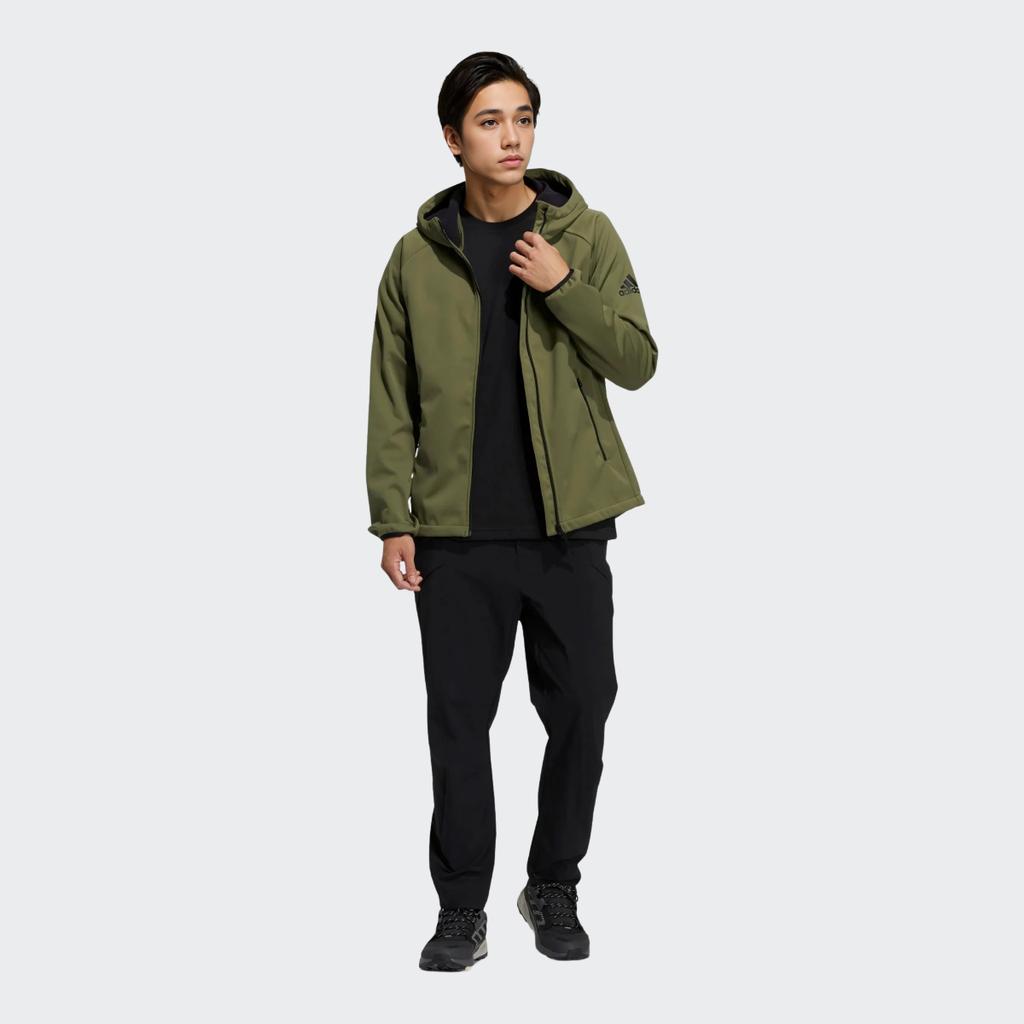 Adidas Outdoor Sports Fleece-Lined Hooded Jacket with Logo Men Outerwear Olive H13801