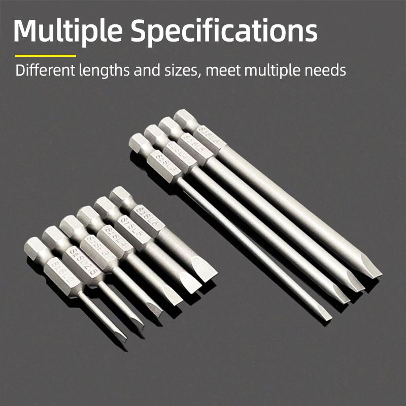 50/100mm 2.0-6.0mm Flat Head Screwdriver Bits Set Magnetic Tip Slotted Screwdriver Drill 1/4 Inch Hex Shank Hand/Electric Tools