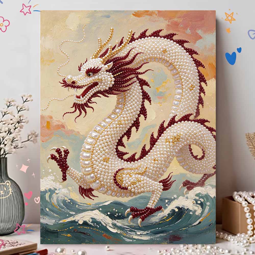 DIY Pearl Gem Chinese Dragon Shining Bead Craft Art Home Wall Ornament Simple Unframed Room Decoration Art Design Elegant Gift For Living Room Decor