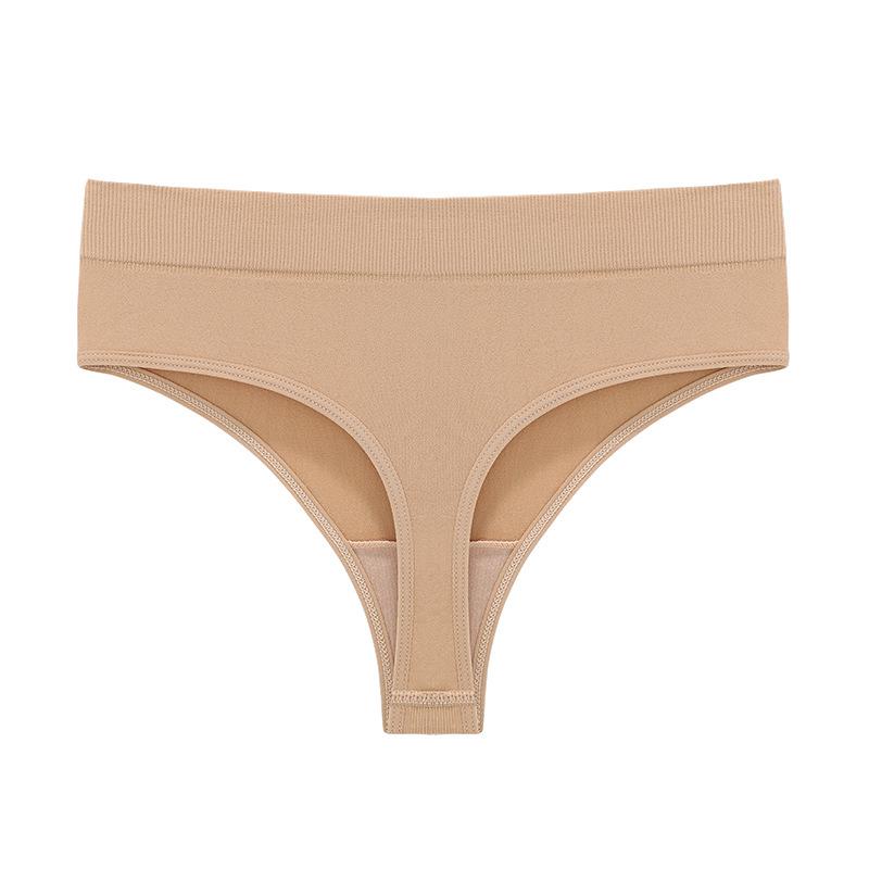 Seamless Ribbed Mid-Waist Cotton Thong (M-3XL)