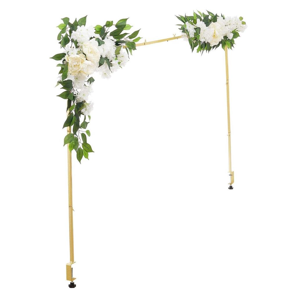 Over the Table Rod Stand with Clamps, Adjustable 71-249 Cm Length & 33-106 Cm Height, Table Arch Stand with Floral Accessories, Gold Balloon Frame for