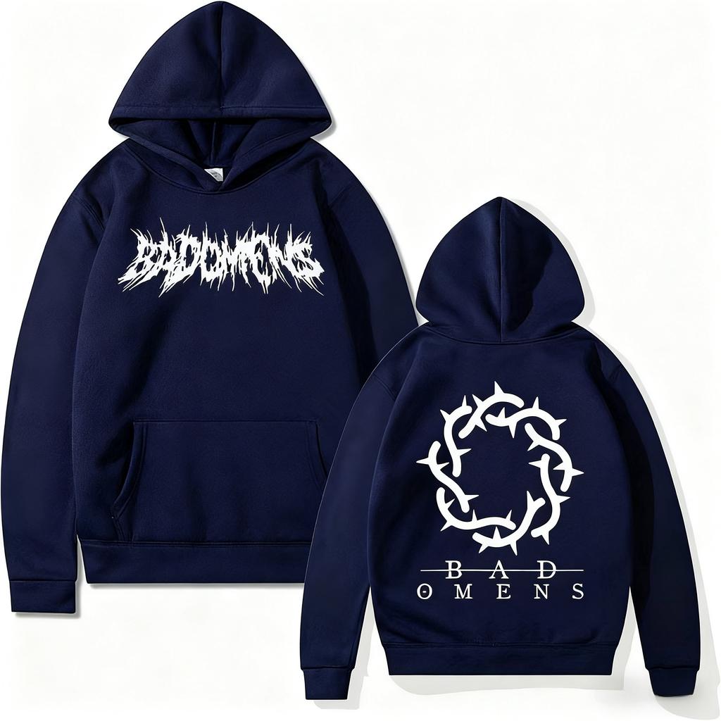 Neue Herbst- und Winter-Kapuzenpullover mit lustigem Bad Omens Bandlogo-Grafikdruck, Retro-Mode-Pullover, Unisex-Freizeit-Hoodie, Streetwear