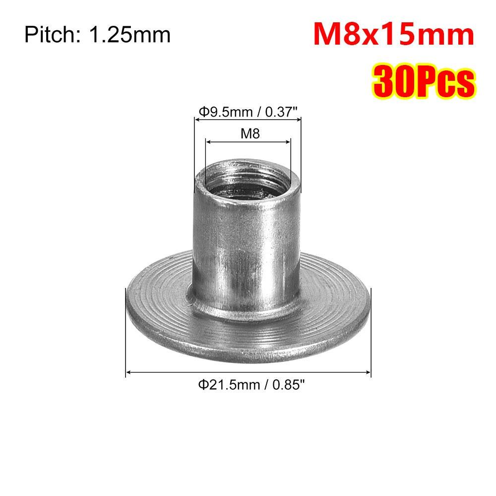 30Pcs Round Base Tee Nut M6 M8 Mounting Hardware Fastener  for Furniture Sheet Metal Woodworking
