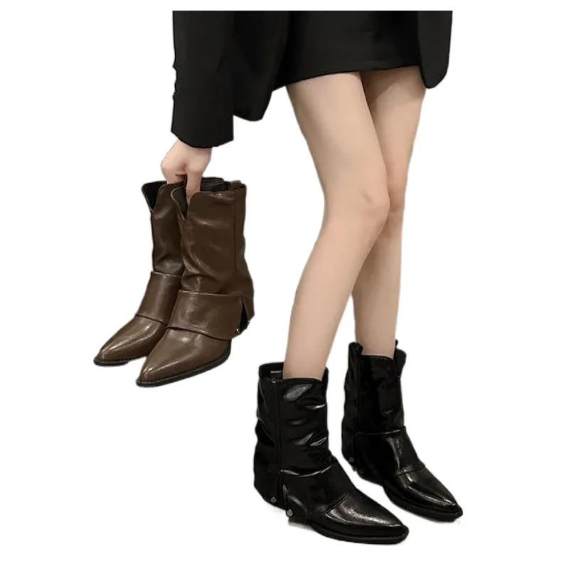 Fashion Women's Spring Summer New Style Western Denim Boots Black Pointed Toe Short Boots With Polyurethane Lining And Sole