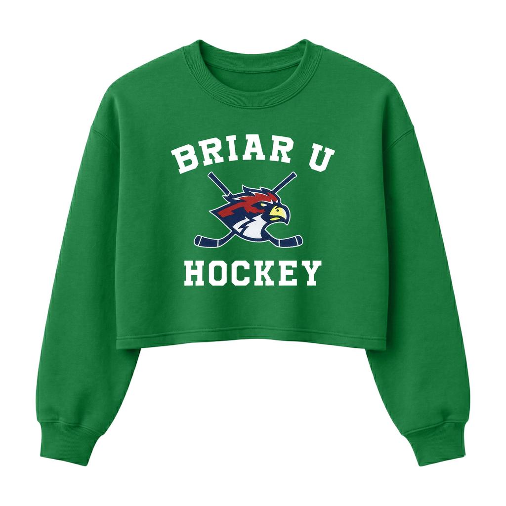 Crew Neck Cropped Sweatshirt Briar U Hockey Graphic Print Long Sleeve Pullover Casual Fit Lightweight Fabric
