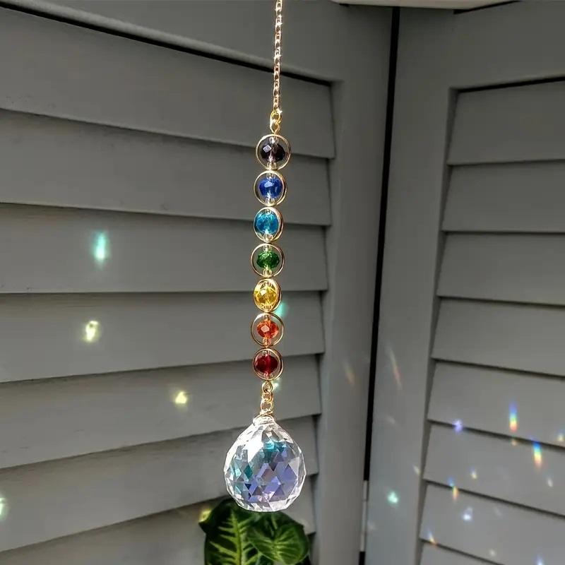 1pc Colorful Crystal Sun Catcher Rainbow Maker Prism with Hanging Chain for Thanksgiving Home Decoration