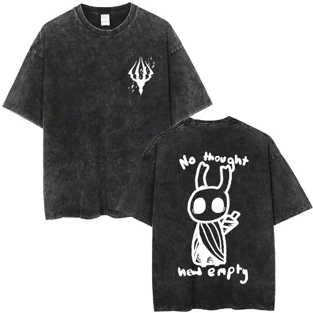 Magliette Hollow Knight Stampa Vintage Lavata Magliette Regali per Fan Uomo Donna Top Moda Casual Manica Corta Oversize