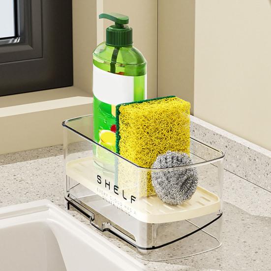 Sink Caddy with Auto Drain Tray Kitchen Sink Sponge Holder Detachable Sink Organizer for Countertop Storage Sponges Soap Cleaning Supplies