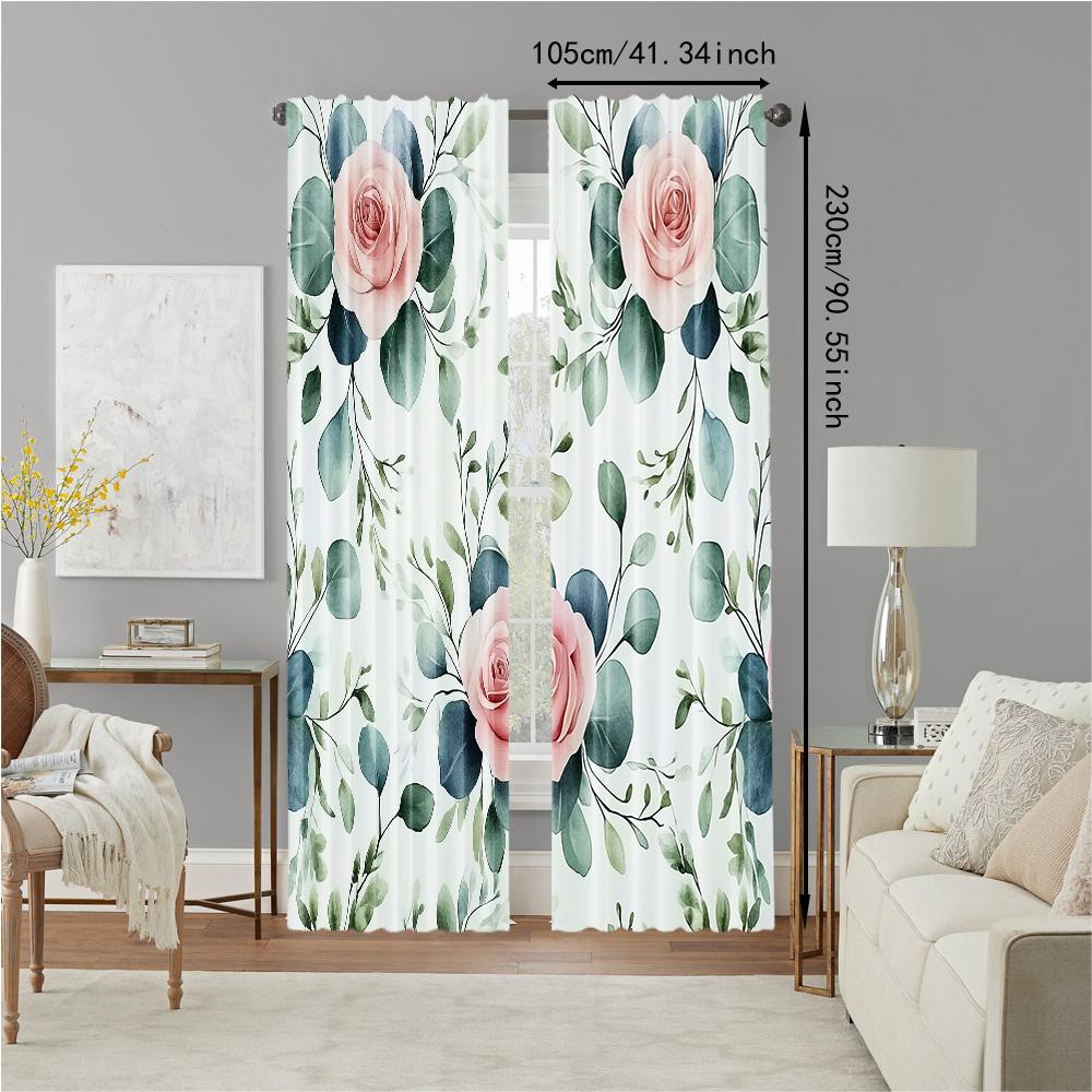 Set Of 2 Versatile Polyester Transparent Curtains Home Decoration Green Leaf Use Bedrooms Living Rooms Curtain Ideal For Area