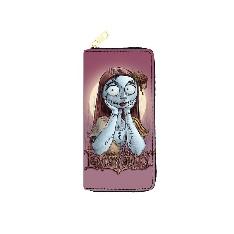 Portefeuille Long PU Nightmare Before Christmas pour Femmes Portefeuille à Fermeture Éclair Sac à Maquillage Impression Jack Skellington Noir 3 pièces