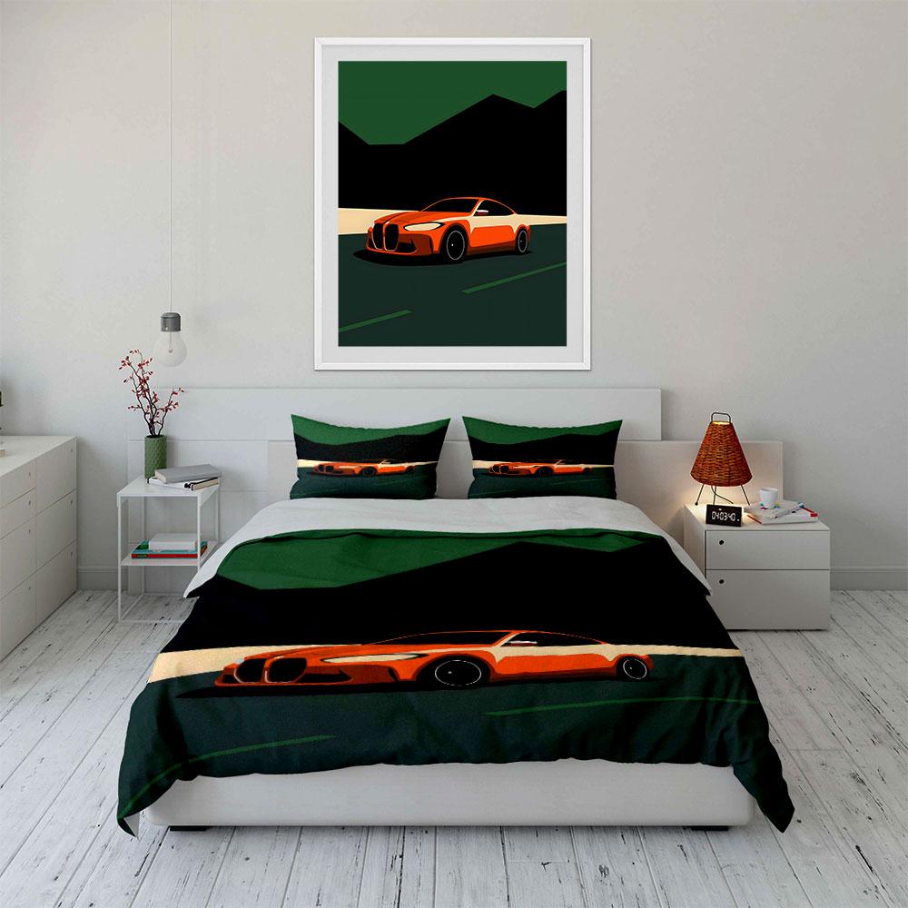 Orange car on black. Bedding sets Duvet cover sets Duvet covers Pillowcases(1*Duvet Cover 2*Pillowcases without duvet insert)