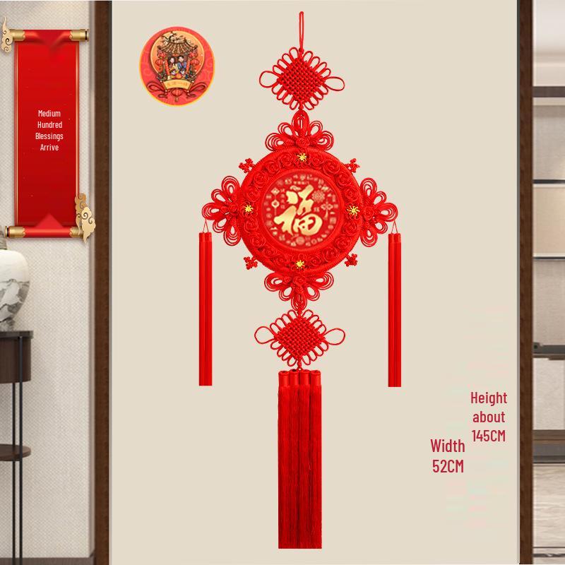 Large Chinese Knot Pendant - Fu Character Ornament for Living Room, Foyer & Entrance, New Year Decoration
