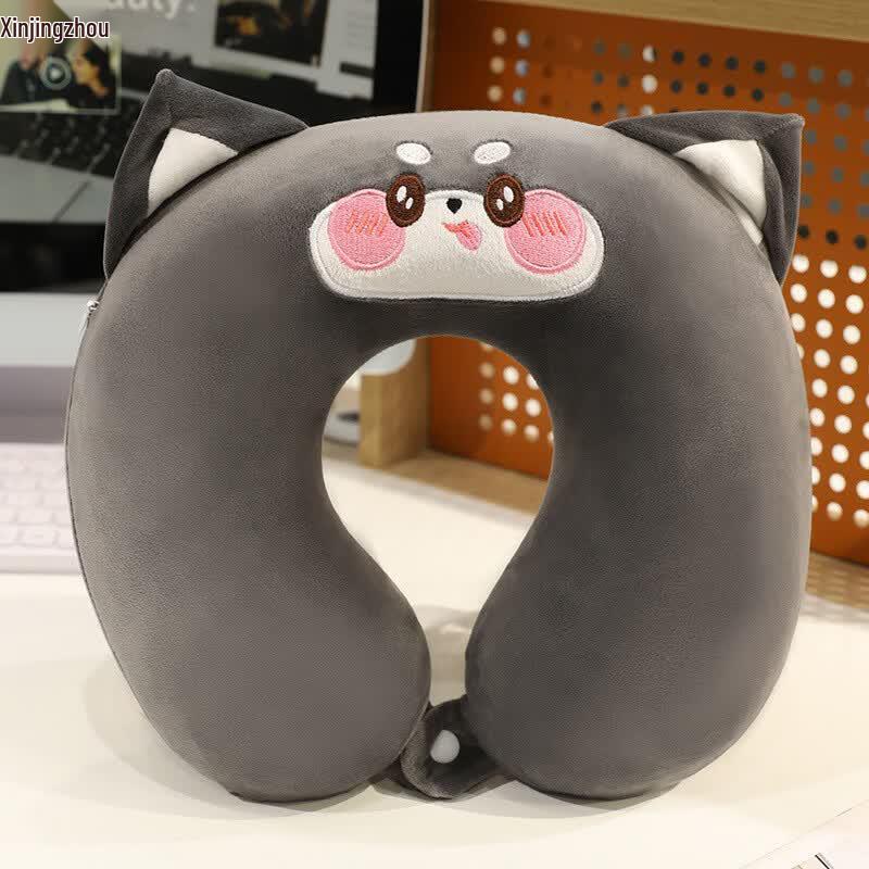 Cartoon Animal Memory Foam U-Shaped Neck Travel Pillow One Size
