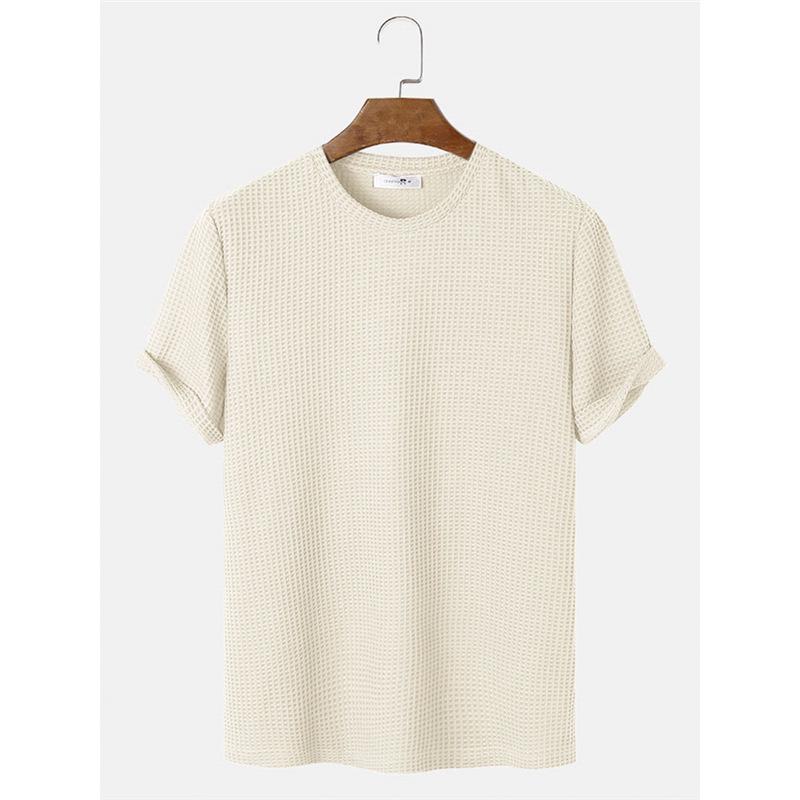 

Мужская спортивная футболка однотонная с вафельным переплетением, с круглым вырезом, 2025 Small грязно-белый