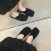 Retro suede square head half slippers women's outer wear spring and summer 2025 new French niche one-pedal sandals