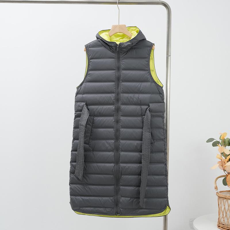 Plastic Down Jacket Vest Women's Long Over-the-knee Fashion Versatile Sleeveless Hooded Vest Waist Down Vest Jacket