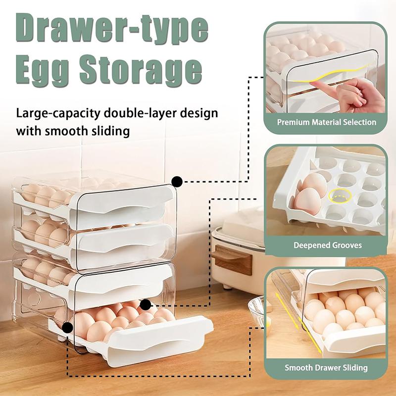 Refrigerator Egg Rack Double-layer Transparent Surface Stackable Egg Container Plastic Refrigerator Food Dispenser for Kitchen