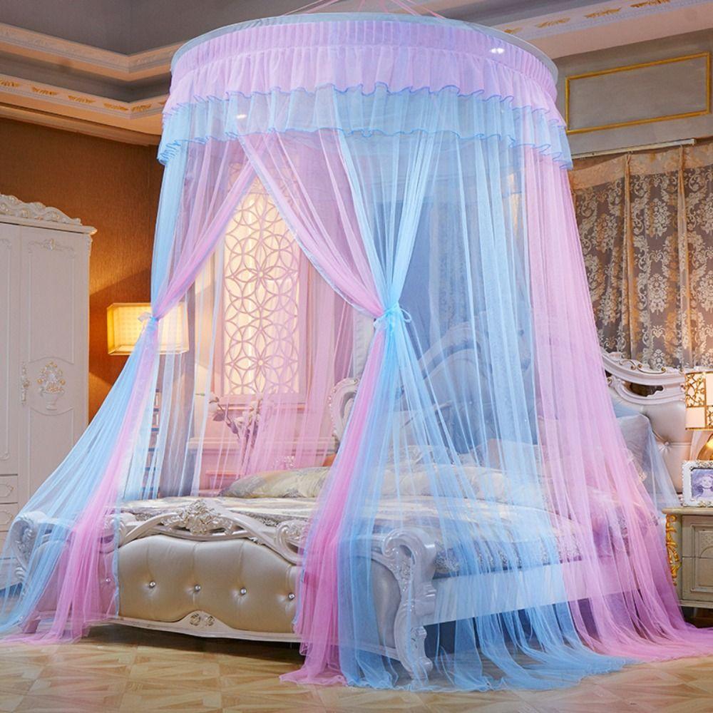 Luxury Pleated Lace Mesh Dome Queen Size Bed Canopy Mosquito Net Bedding Article Bed Tent