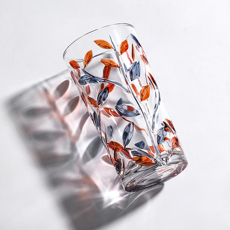 13oz Crystal Bubble Base Highball Glass Tumbler - Unique Leaf Design, Heavy Bottom for Water, Juice, Cocktails, and Beer