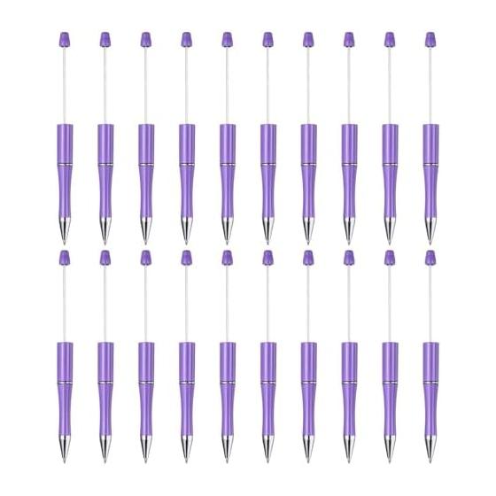 PATIKIL 20 Pcs Beadable Pens Black Ink Plastic Bead Pens Creative DIY Ballpoint Pens for Teacher/Office/DIY Crafts/Party Decor/Handmade Supplies