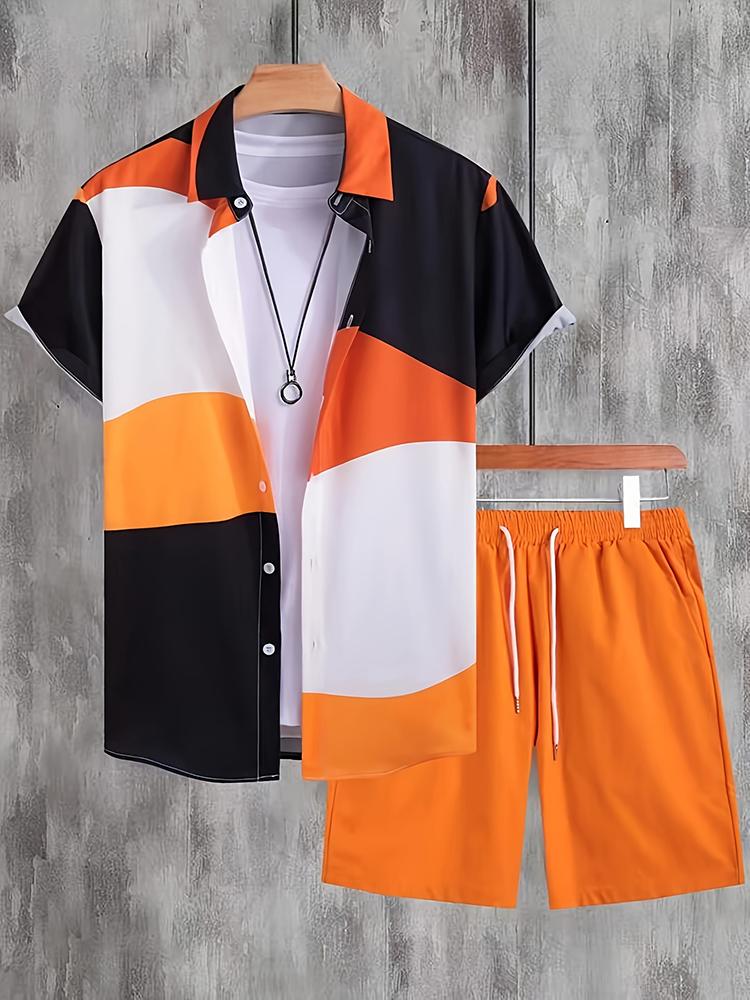 Fashion Summer Beach Black And White Printed Men's Suit Two Piece Casual Shirt Short Sleeve Hawaiian Shorts Men's Clothing Suit