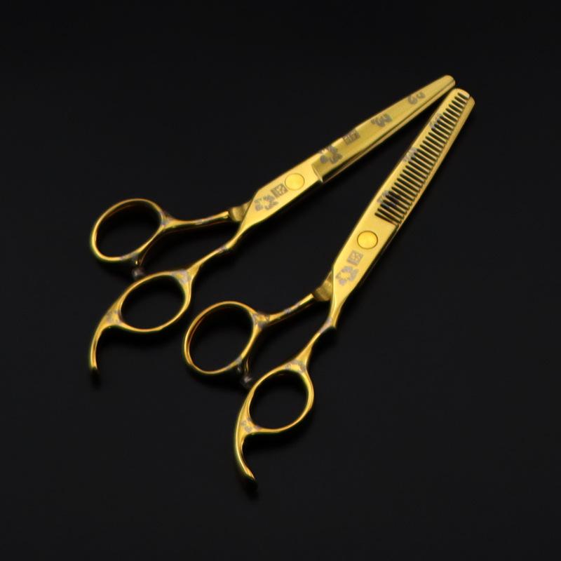 6.0-Inch Cherry Blossom Style Hairdressing Scissors Set - Straight, Bangs, and Serrated Scissors for Barbers