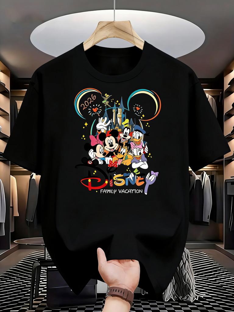 Disney Family 2026 Summer Men Women Tshirt Cartoon Print Oversize Fashion Cotton Parent Child Top Casual Couple Daily Street