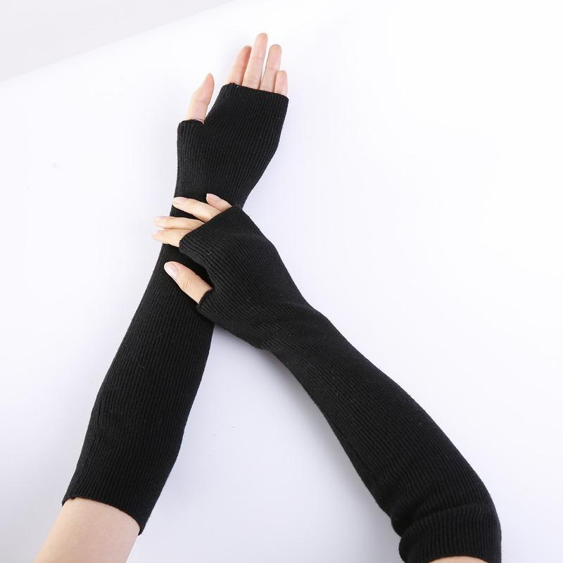 Botvotee Cashmere Arm Warmers Soft Y2k Accessories Sleeves for Women Arm Guard Winter Knit Warm Half Finger Fashion Pink Gloves