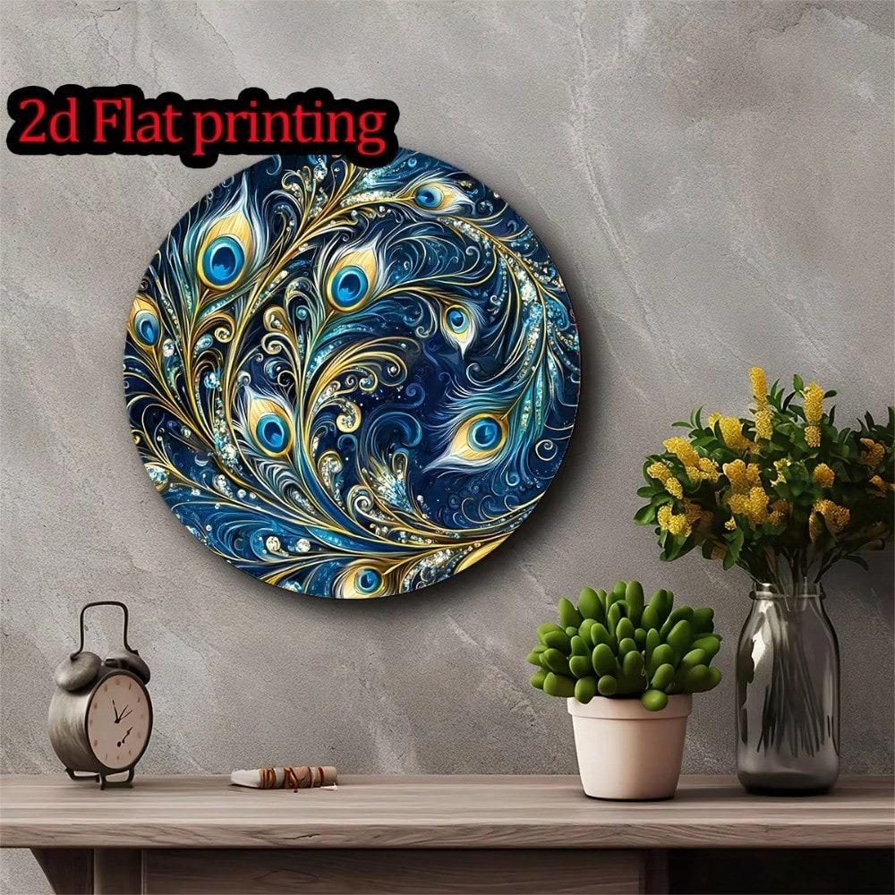 Metal Wall Art Blue Gold Ornament Decor For Home Garden Patio