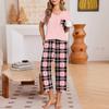 Women Casual Fashion Printed Round Neck Loose Short Sleeve T Shirt and Seven Quarter Pants Homewear Set Soft Comfortable Lightweight