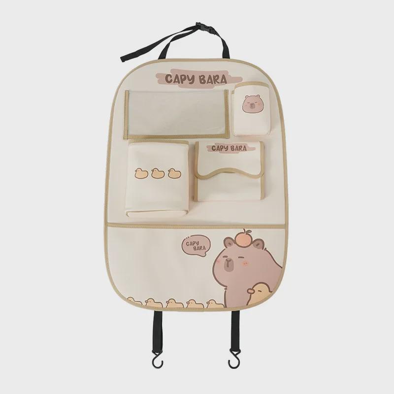 Capybara Car Storage Bag: Anti-Dirty, Anti-Kick, Cartoon Leather Trash Can