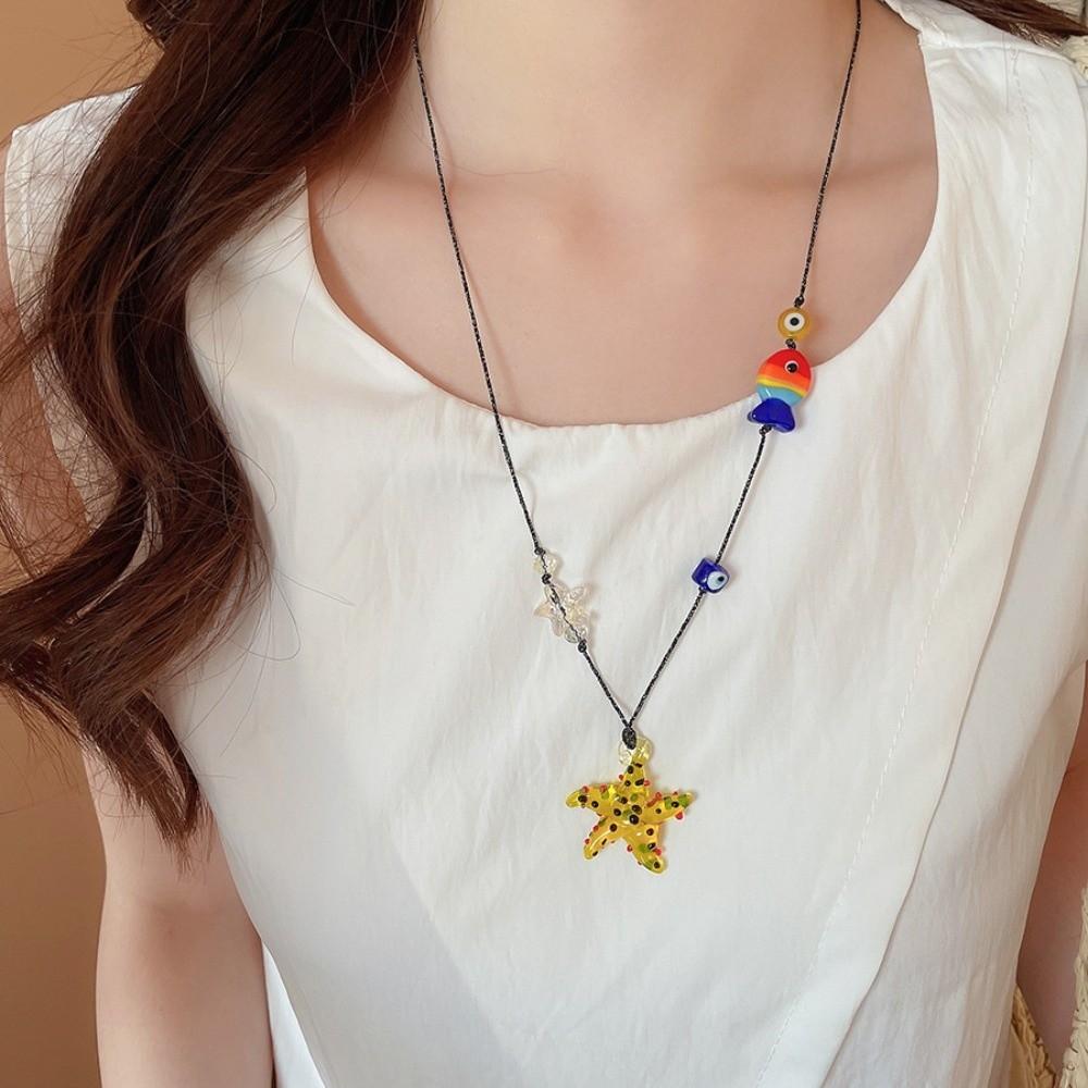 Starfish Ceramic Fish Pendant Ocean Sea Series Boho Ethnic Necklace Fish Starfish Necklace  Girls