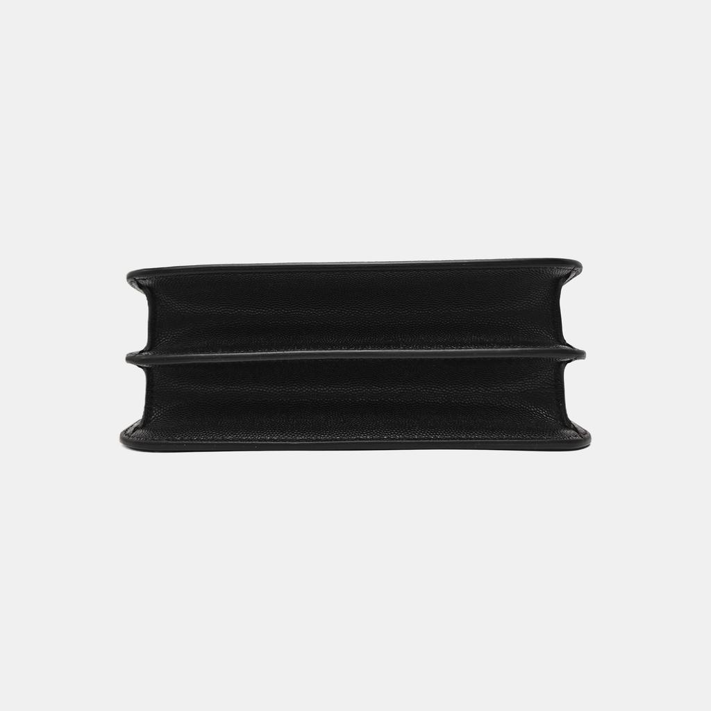 [Gebraucht] Tb Kleine Schwarze Leder Geprägte Tb Schultertasche Crossbody Tasche Goldene Beschläge Abnehmbarer Riemen - Ausgezeichnet #1BWBCE