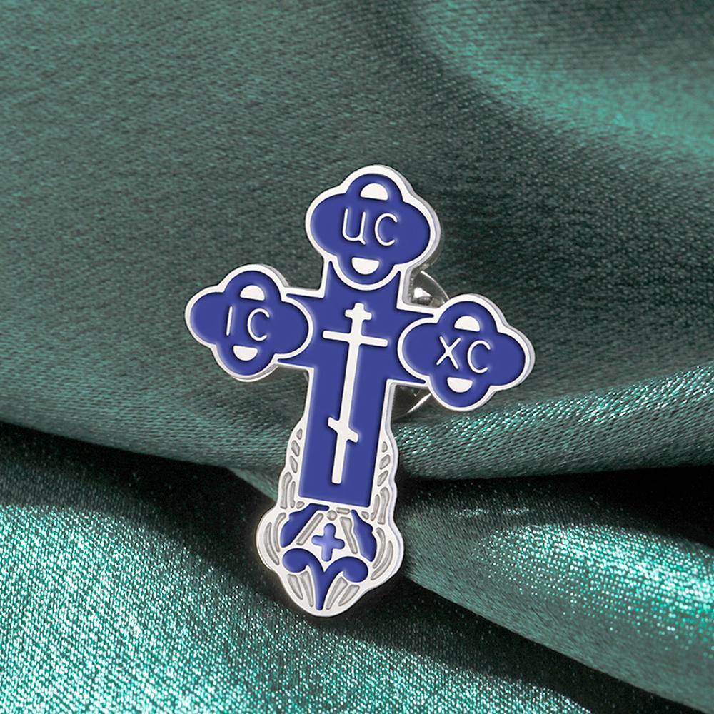 Dawapara Orthodox Cross Brooch Pins Russian Eastern Church Brooch Multicolor Enamel Religious Prayer Jewelry Stainless Steel