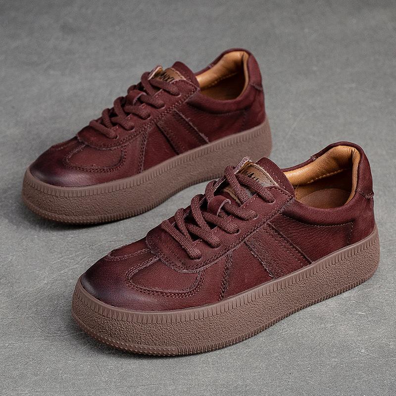 Fashion GKTINOO 2025 Autumn New Retro Lace-up Flat Platform Shoes Genuine Leather Sneakers Thick Soled Round Toe Casual Women's Shoes