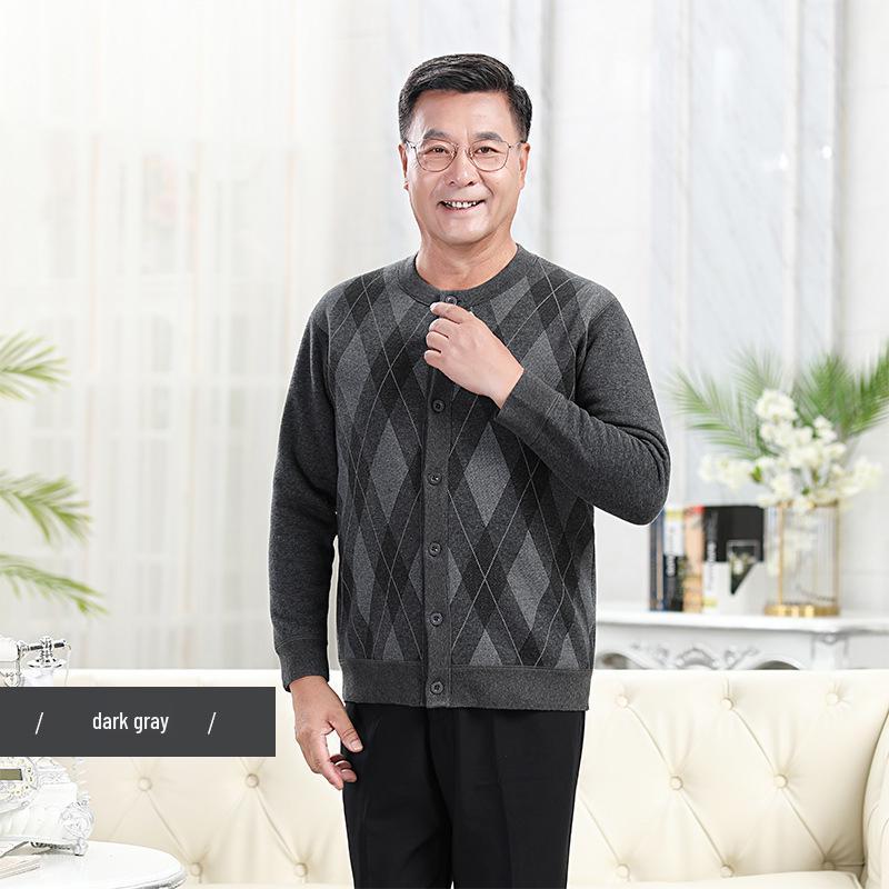 2021 New Lamb Wool Plus Velvet Cardigan: Warm Print Top for Middle-Aged and Elderly