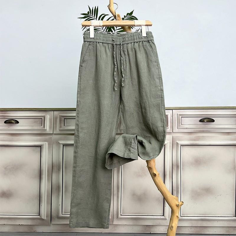 Men's Summer Cotton and Linen Comfortable Thin Pants Solid Colour Casual Loose Straight Wide Leg Pants