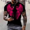 Summer Round Neck 3D Wing Pattern Print Top Fashionable Casual Short Sleeved Men's T-shirts