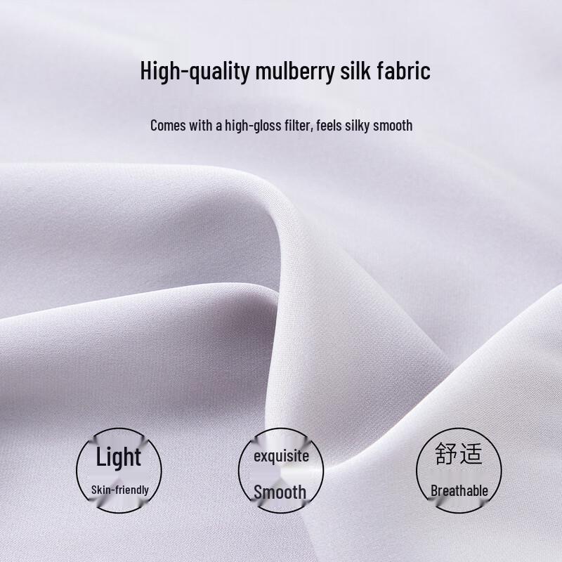 TUHUANG Women's Mulberry Silk V-Neck Puff Sleeve Blouse