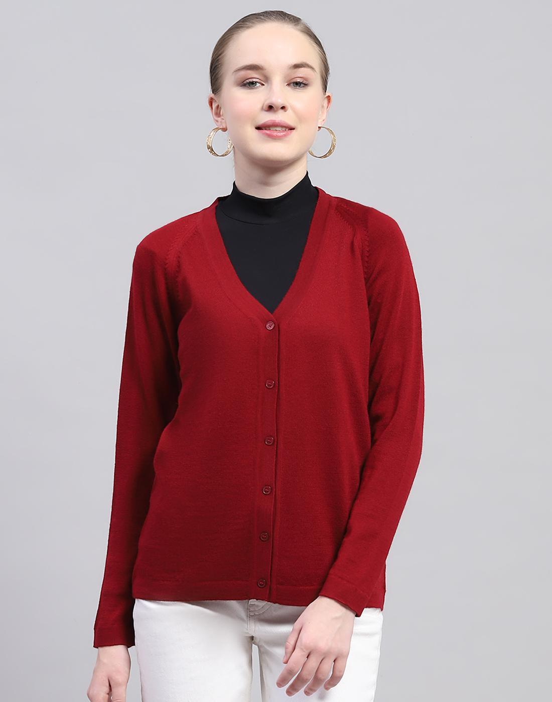 

Monte Carlo Womens Solid Maroon V Neck Full Sleeve Cardigan XL малиновый