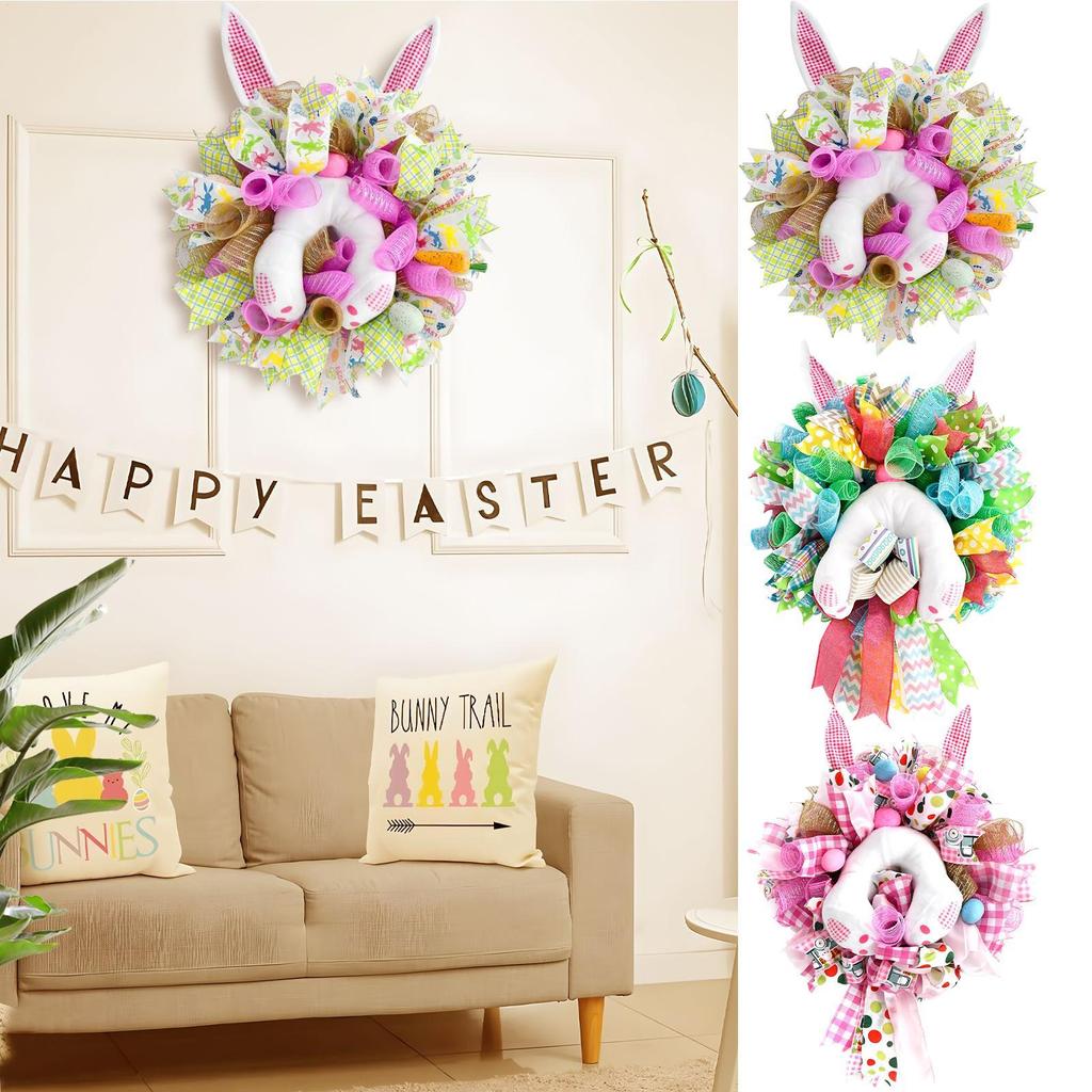 Osterhasenkranz Osterei Haustür Frühlingskränze Hasenwand Künstlicher Kranz Dekorationen für Wohnzimmer 45x30cm