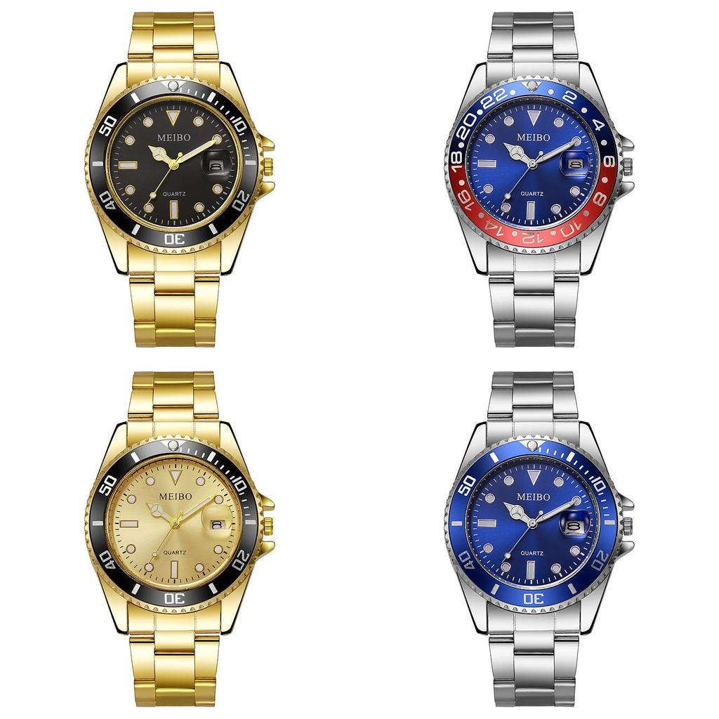 Meibo Men Steel Band Quartz Watch With Calendar For Office And Daily Wear