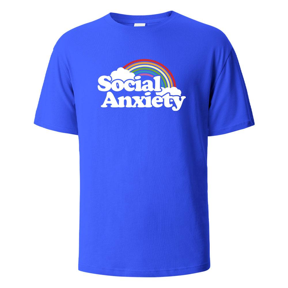 Social Anxiety Printing Mens Tshirt Casual Breathable Tees 100Cotton Funny Tops Street Oversized TShirts For Men Women Oneck