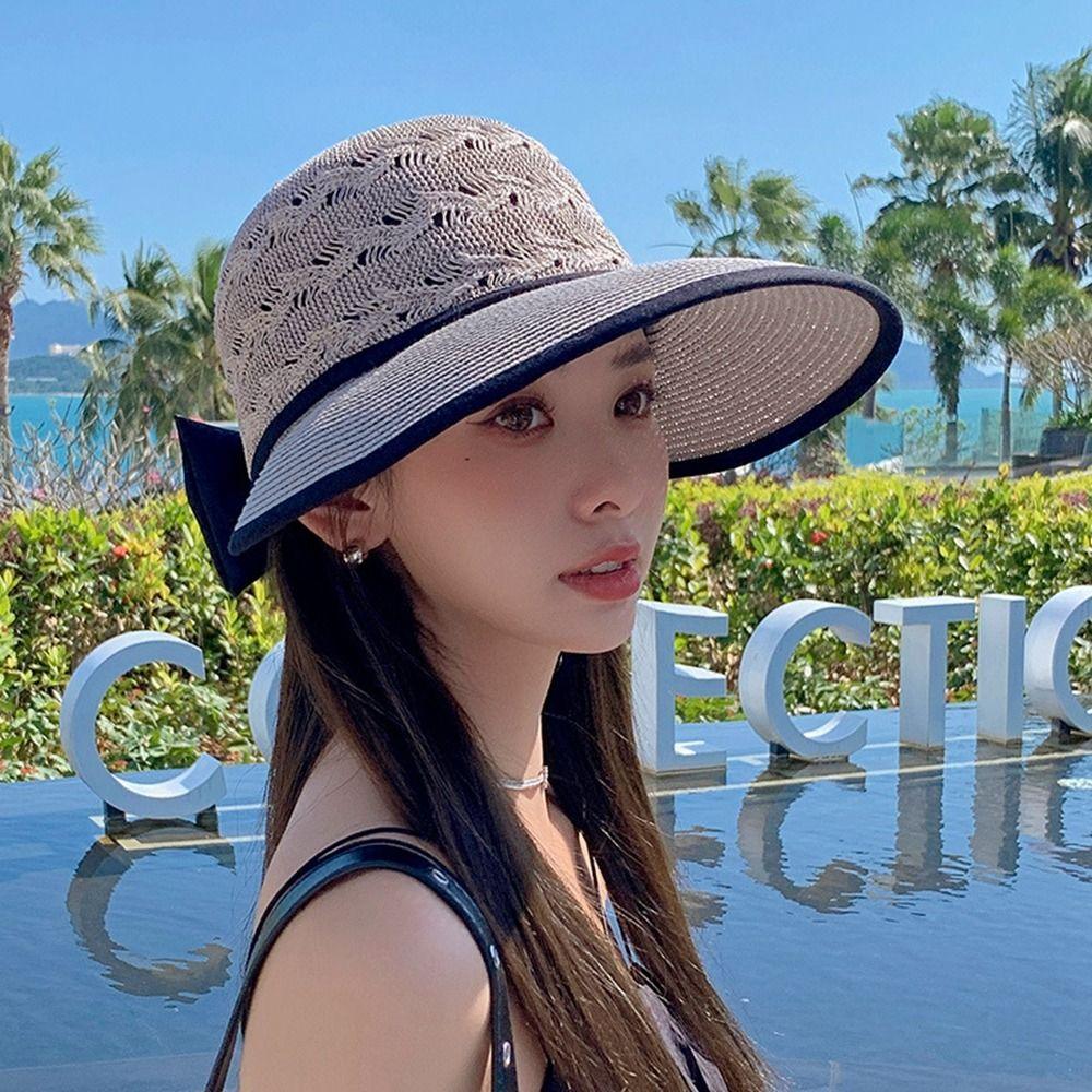

Bow Ribbons Sun Hat UV Protection Straw Cap Fashion Beach Hat Travel
