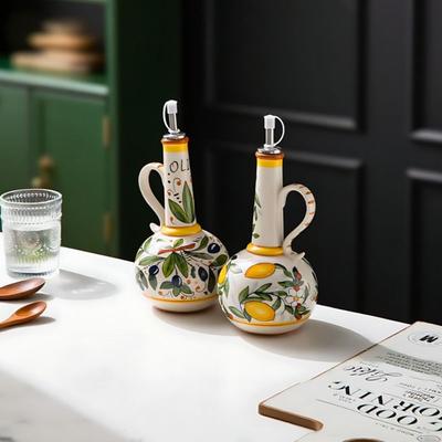 Nordic Ceramics Olive Oil Dispenser Embossed Oil Vinegar Can Household Kitchen Oil Vinegar Bottle Spice Jar Kitchen Products