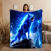 Blue Wolf Lightning Blanket - Soft Flannel Wildlife Lover Gift Throw Blanket