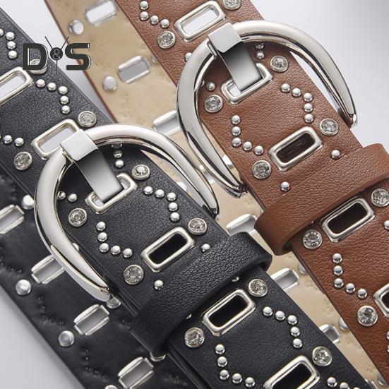 Dámský pásek Nýt Dekor Víceděrový design Nastavitelná délka Pásek z imitace kůže Pás z umělé kůže Punk Style