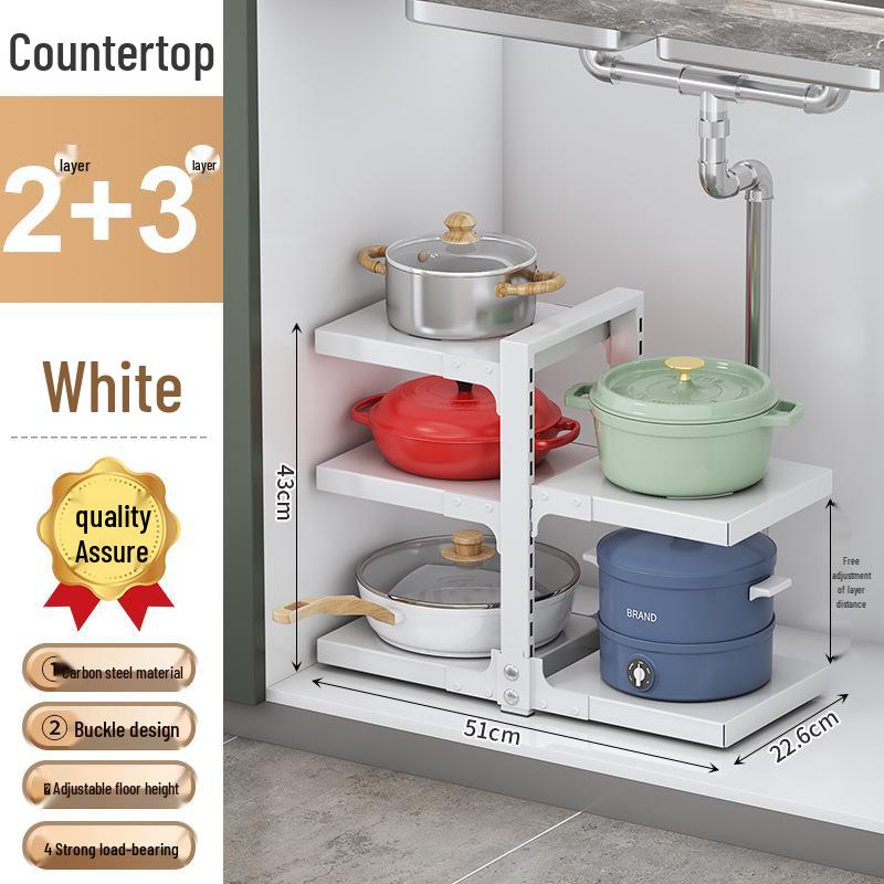 Vícevrstvý organizér na hrnce pod dřez pro skříňku, úložný prostor na nádobí